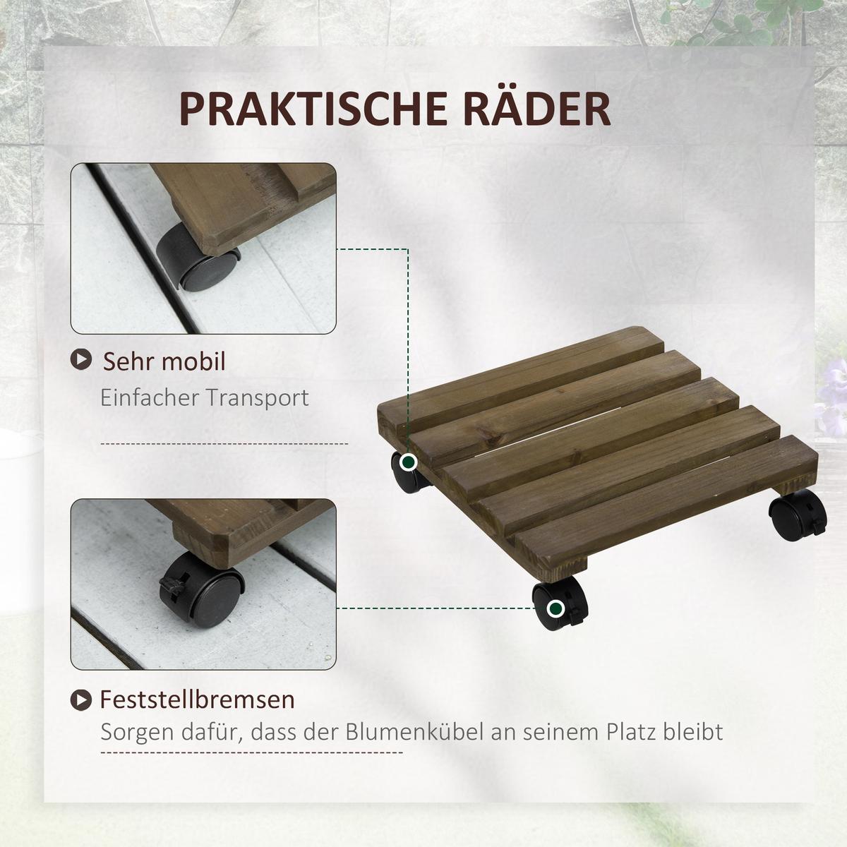 PFLANZENROLLER, Tannenholz, Braun - Braun, Holz (30/7/30cm) - Outsunny