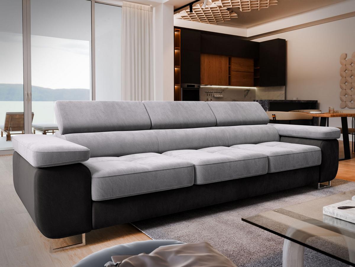 SCHLAFSOFA MOSINE Hellgrau Velours-Stoff mit Schlaffunktion - Hellgrau/Schwarz, Holz (276/98/87cm) - MASSENO