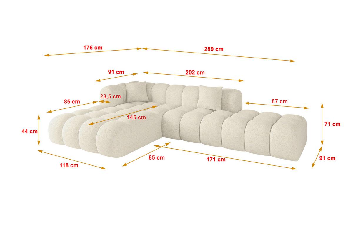 ECKSOFA Ottomane Links OLEA-L2 - 289x176x71 cm Creme - Creme/Schwarz, Holzwerkstoff/Kunststoff (289/176cm)