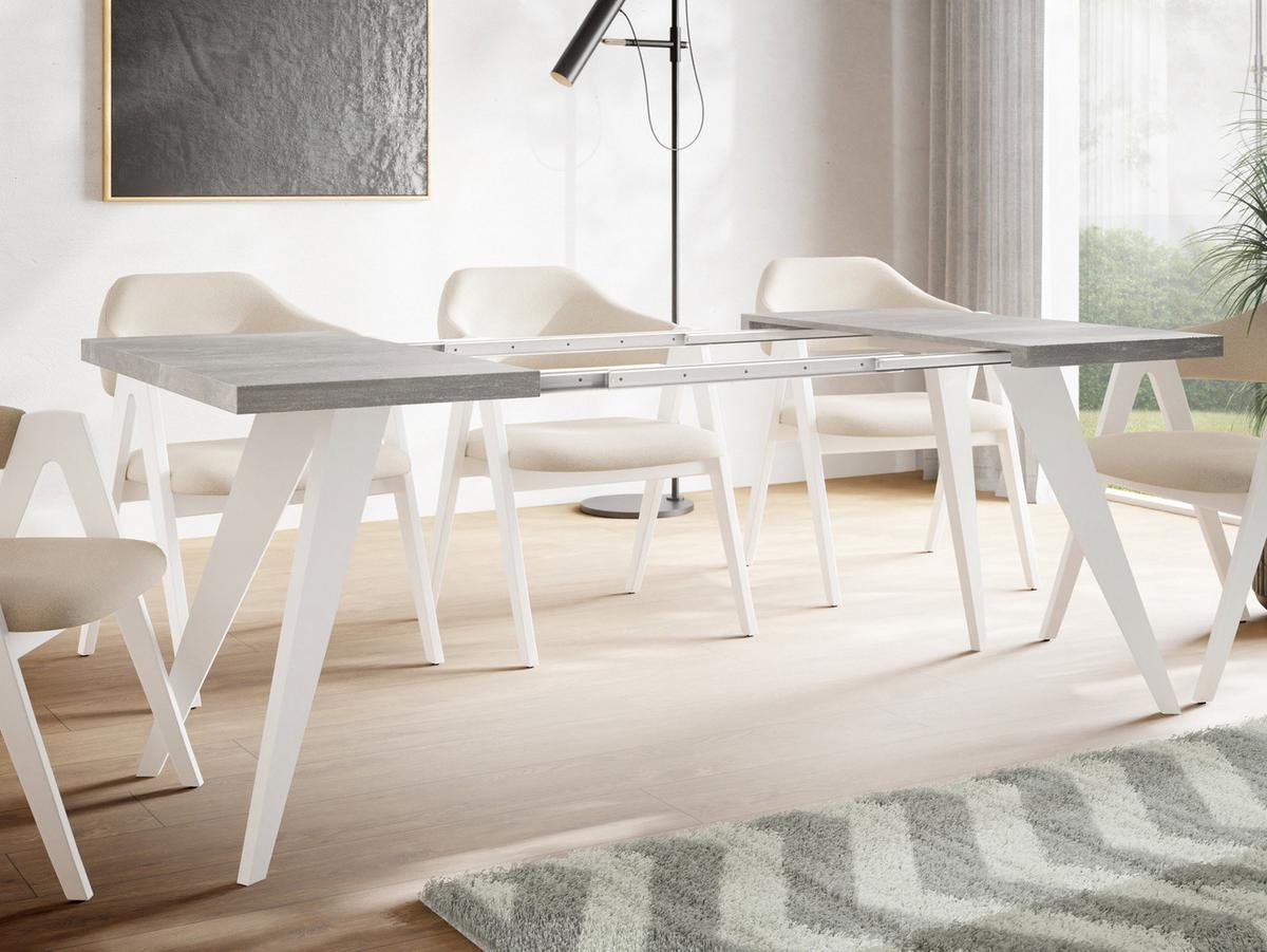 ESSTISCH Quadro quadratischer ausziehbarer, Grauer Beton 100-200/100/76 cm - Hellgrau/Weiß, Holz/Holzwerkstoff (100/200/76cm) - WFL GROUP