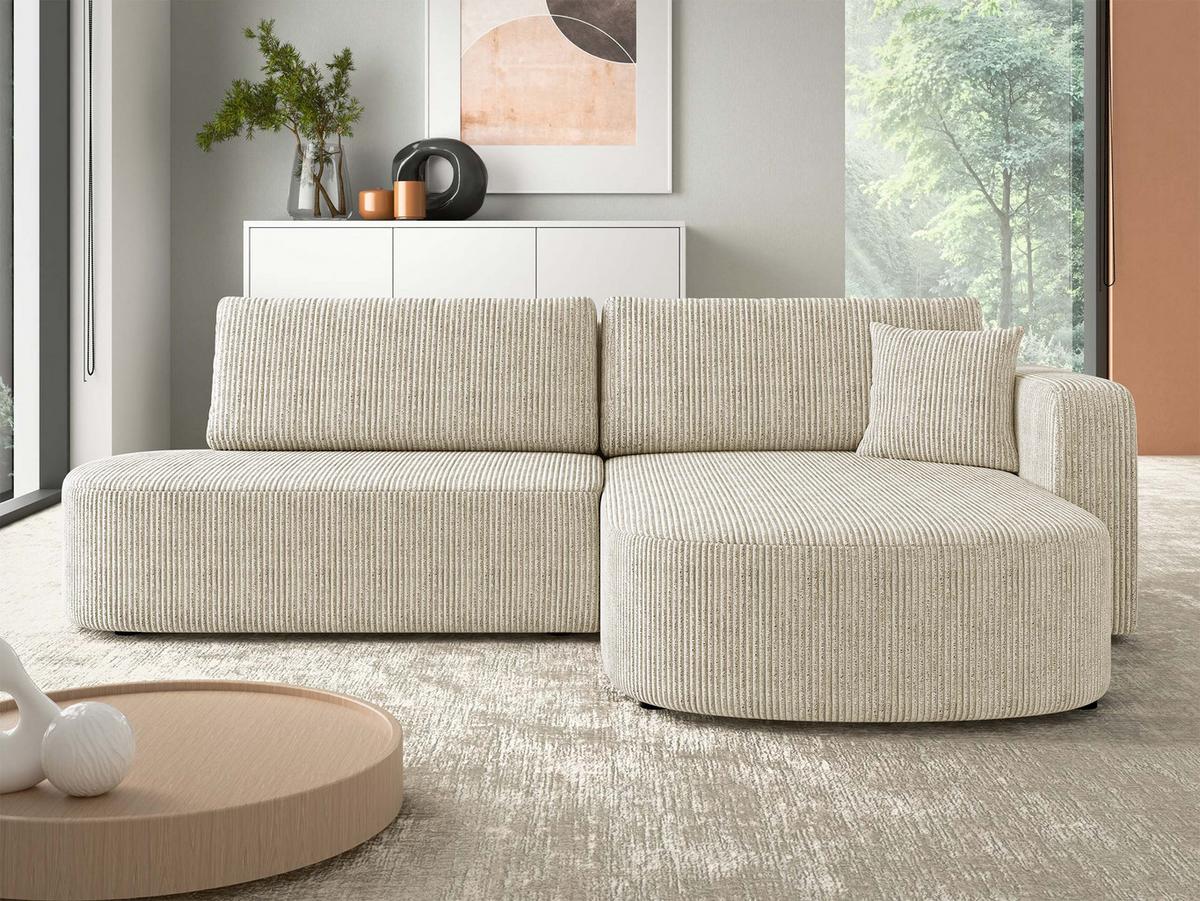 ECKSOFA Zerte Cord, Seite: Rechts - Creme/Schwarz, Holz/Kunststoff (252/175cm) - MIRJAN24