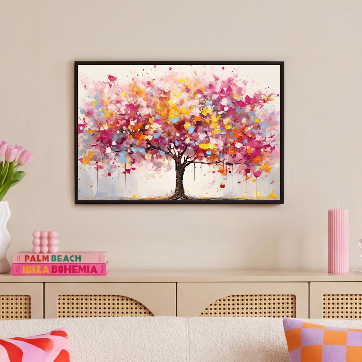 LEINWAND Bilder mit Rahmen - Aquarell - Baum - Kunst - Abstrakt - 60x40 - Multicolor, Textil (60/40cm) - MuchoWow