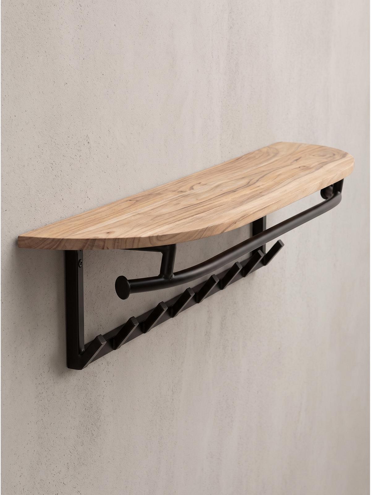 WANDGARDEROBE TIETAR, Akazie Massivholz, Akazie-Schwarz, 100 x 20 x 30 cm - Schwarz/Akaziefarben, Metall (100/30/20cm) - KADIMA DESIGN