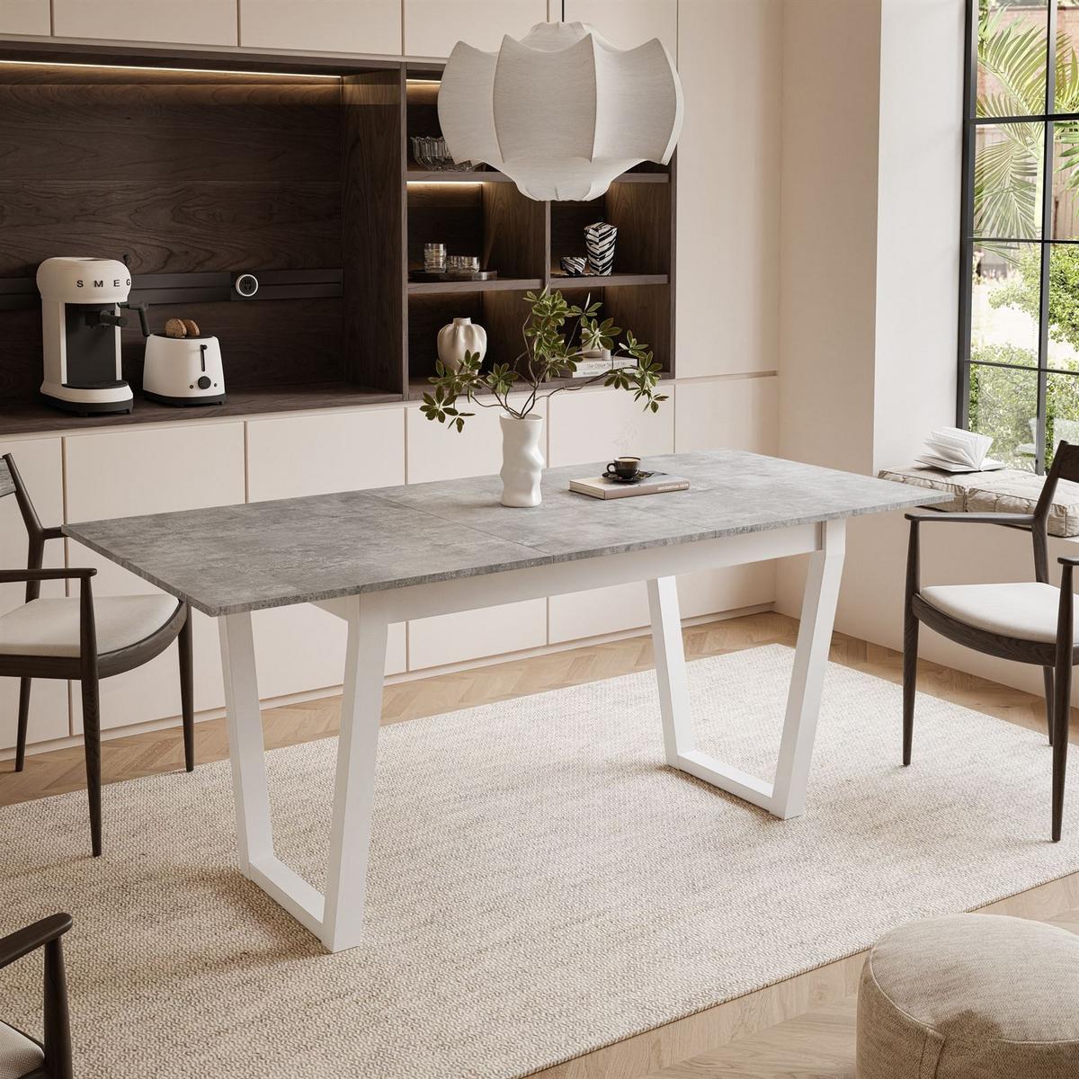 ESSTISCH ARTON II ausziehbarer Tisch 140-195 cm für 6-8 Personen - Weiß/Grau, Holzwerkstoff/Metall (140/80/77cm) - Lookway
