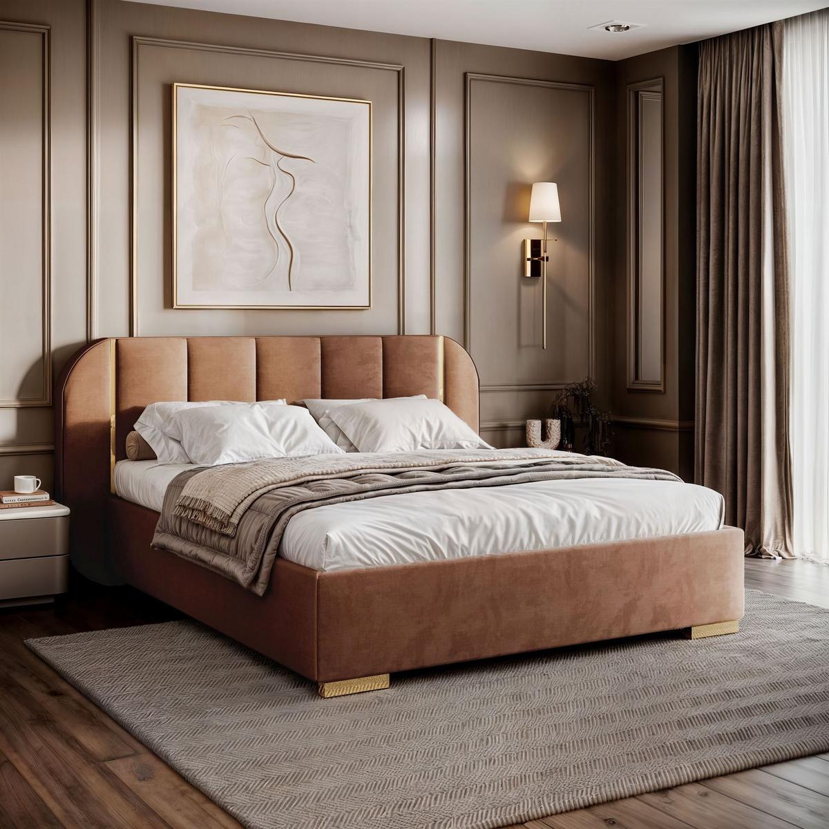 BETT AMARA GOLD 180x200 gepolstert mit Stauraum und Lattenrost, Royal Velvet 198 - Braun, Textil (180/200cm) - Lookway