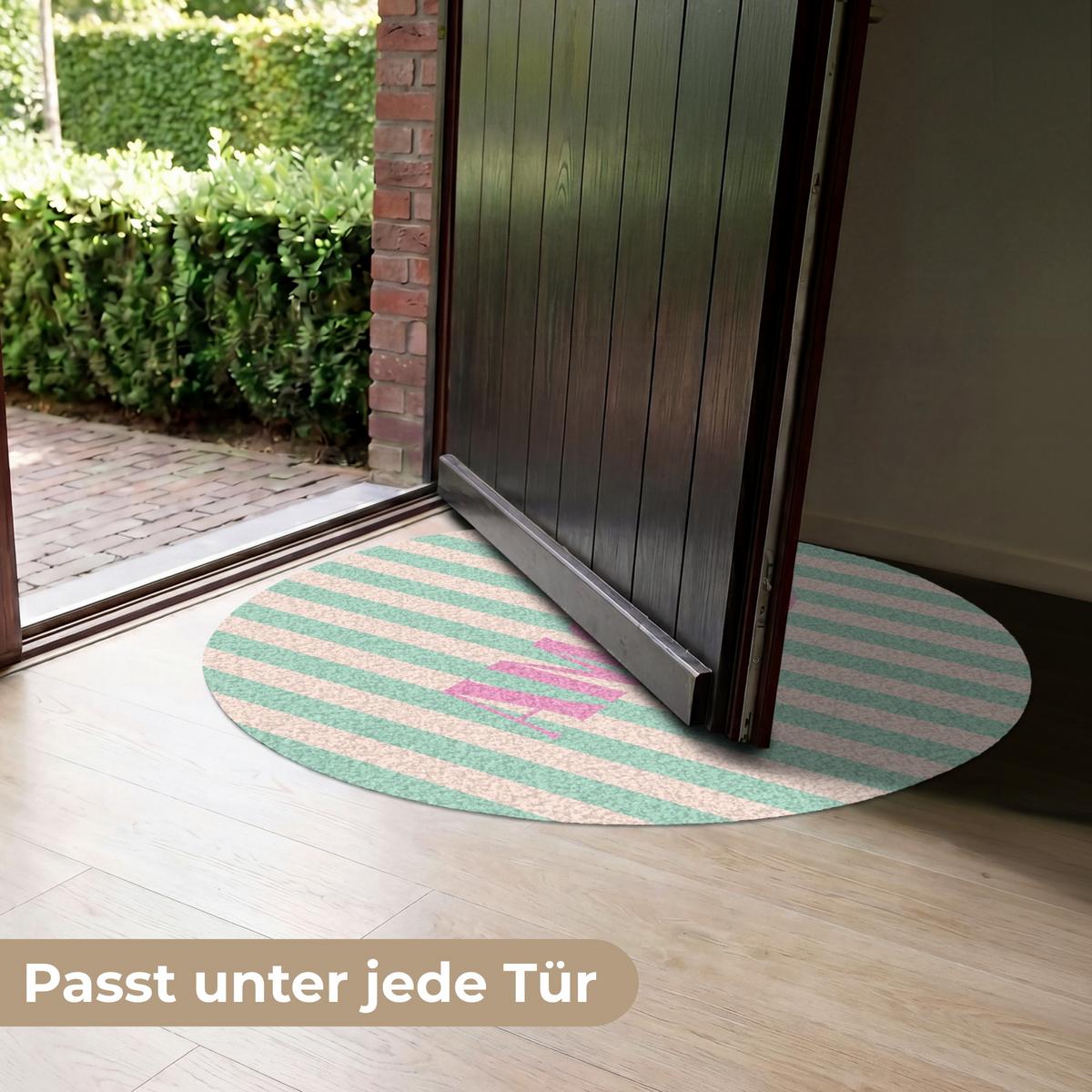 FUSSMATTE Rosa – Grün – Streifen – Amore 90x90 cm - Mintgrün, Kunststoff (90/0.4cm) - MuchoWow