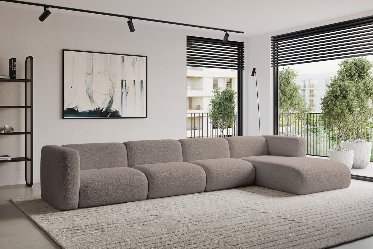 ECKSOFA Ottomane Rechts MIRA-L3 409x179x70 Braun Bouclé - Dunkelbraun/Schwarz, Holzwerkstoff/Kunststoff (409/179cm) - ALTDECOR