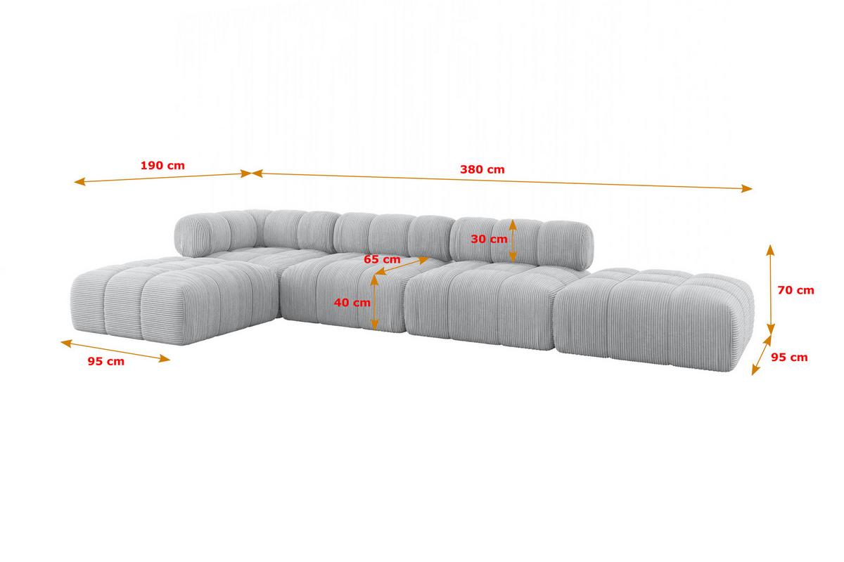 ECKSOFA modulares Sofa Kerru-L2 - 380x190x70 cm Grau Cord - Grau, Holzwerkstoff/Textil (380/190cm) - ALTDECOR