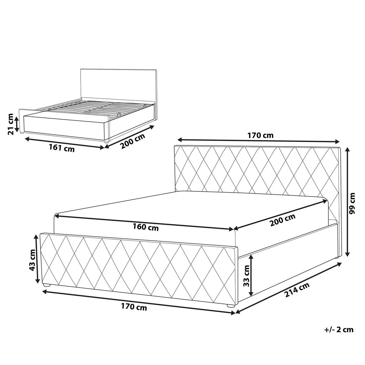 BETT mit Stauraum 160x200 cm Grau Rochefort - Taupe, Kunststoff (160/200cm) - Beliani