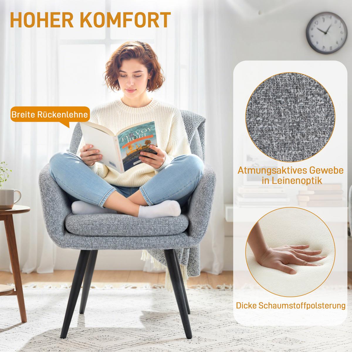 LOUNGESESSEL Polyester Metall Hellgrau - Hellgrau/Schwarz, Textil/Metall (65/86/72cm) - HOMCOM