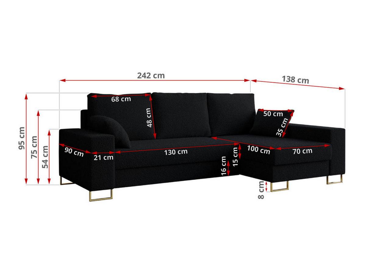 ECKSOFA Dorian Boucle Schwarz - Goldfarben/Schwarz, Textil/Metall (242/138cm) - MKS