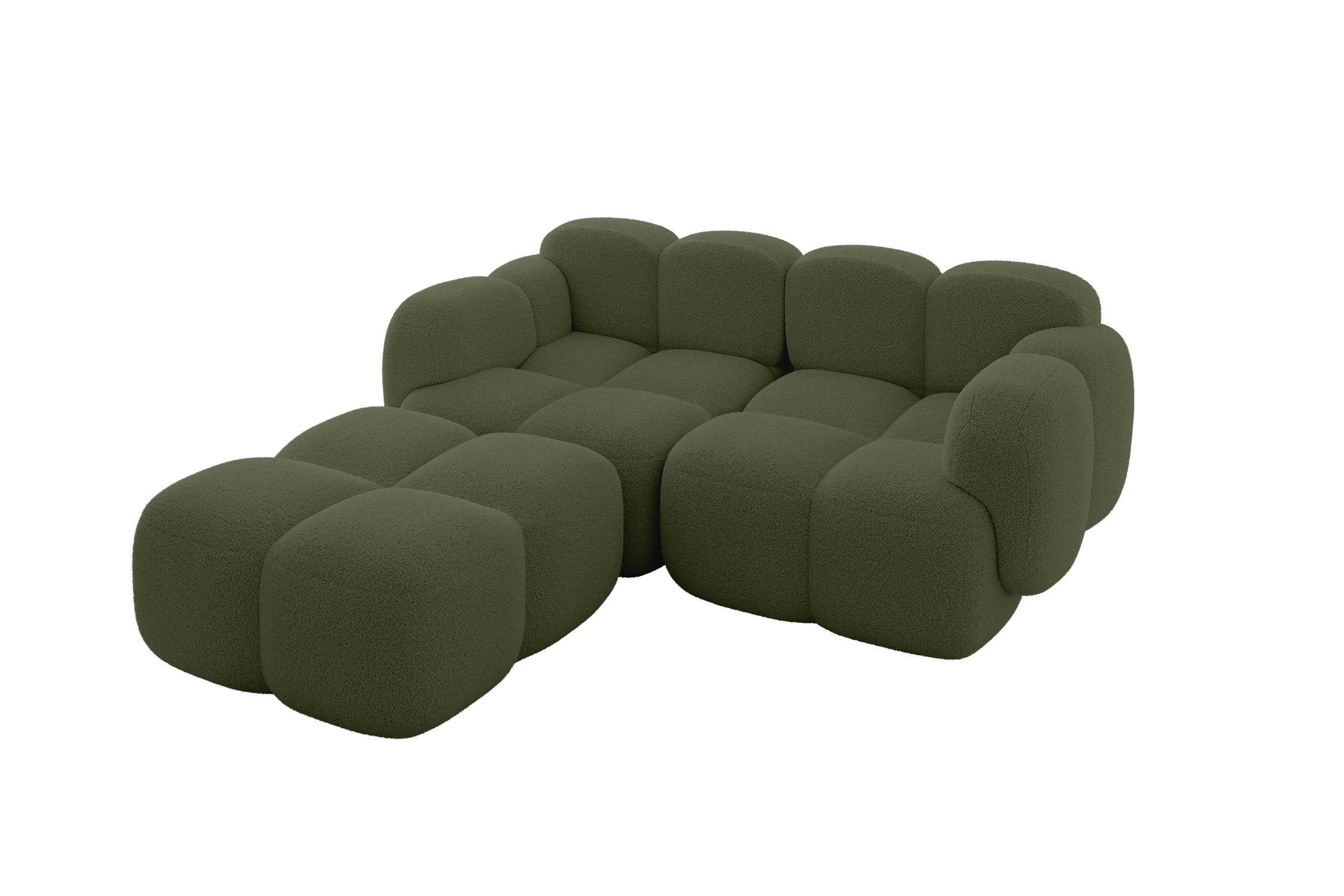 ECKSOFA modulares Sofa Links Miko-L1 214x205x75 Grün Bouclé - Smaragdgrün/Schwarz, Holzwerkstoff/Kunststoff (214/205cm) - ALTDECOR
