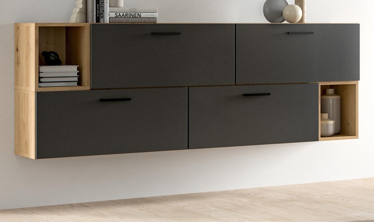 SIDEBOARD grau, Eiche Artisan 176 cm, Kommode hängend / stehend - Schwarz/Eiche Artisan, Holzwerkstoff/Kunststoff (176/65/34cm) - Inn.Furn