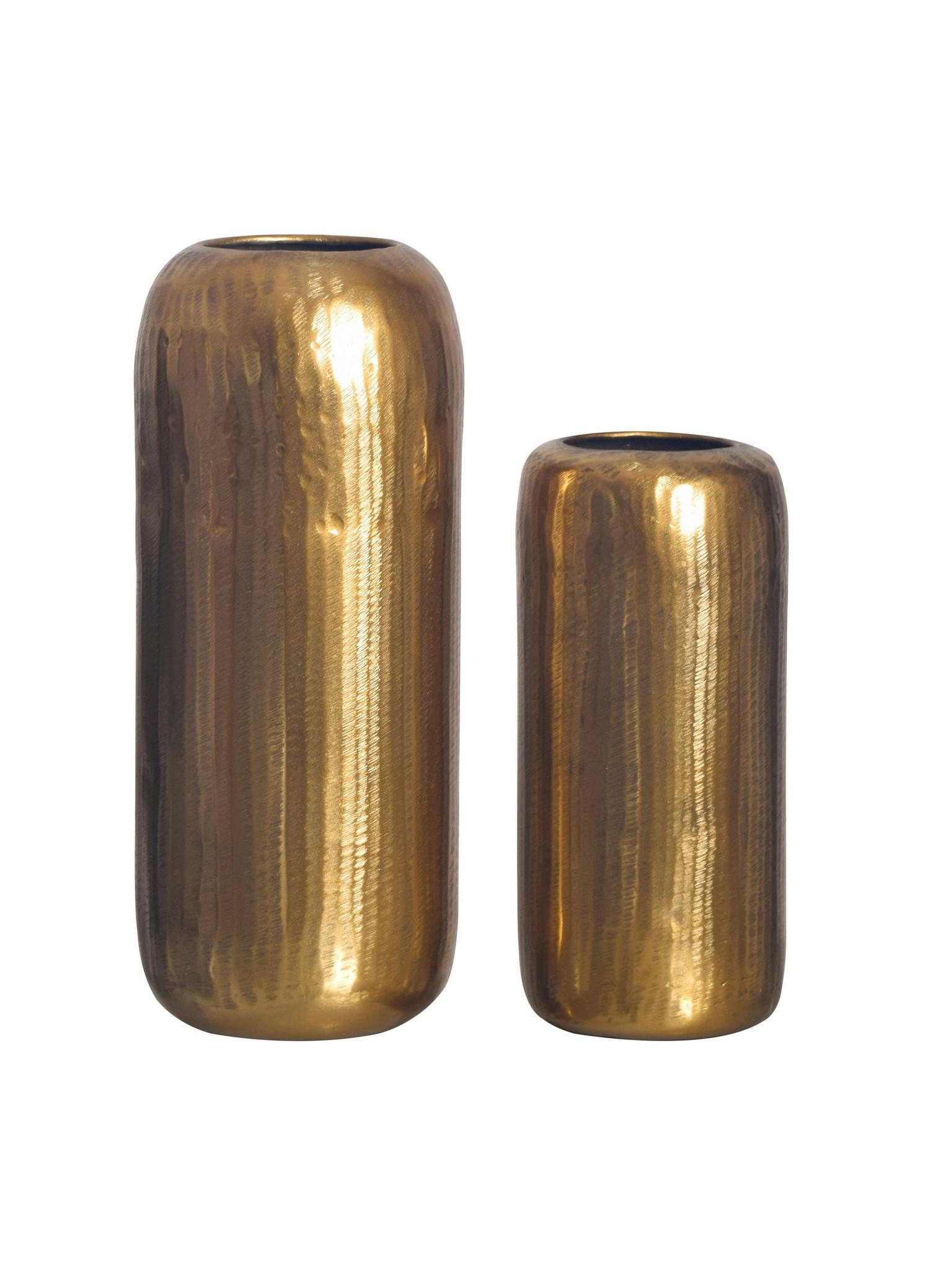 VASEN 2er-Set AMALFI, Aluminium, handgefertigt, Gold, Ø 16 x 40,5 cm - Goldfarben, Metall (40.5cm) - KADIMA DESIGN