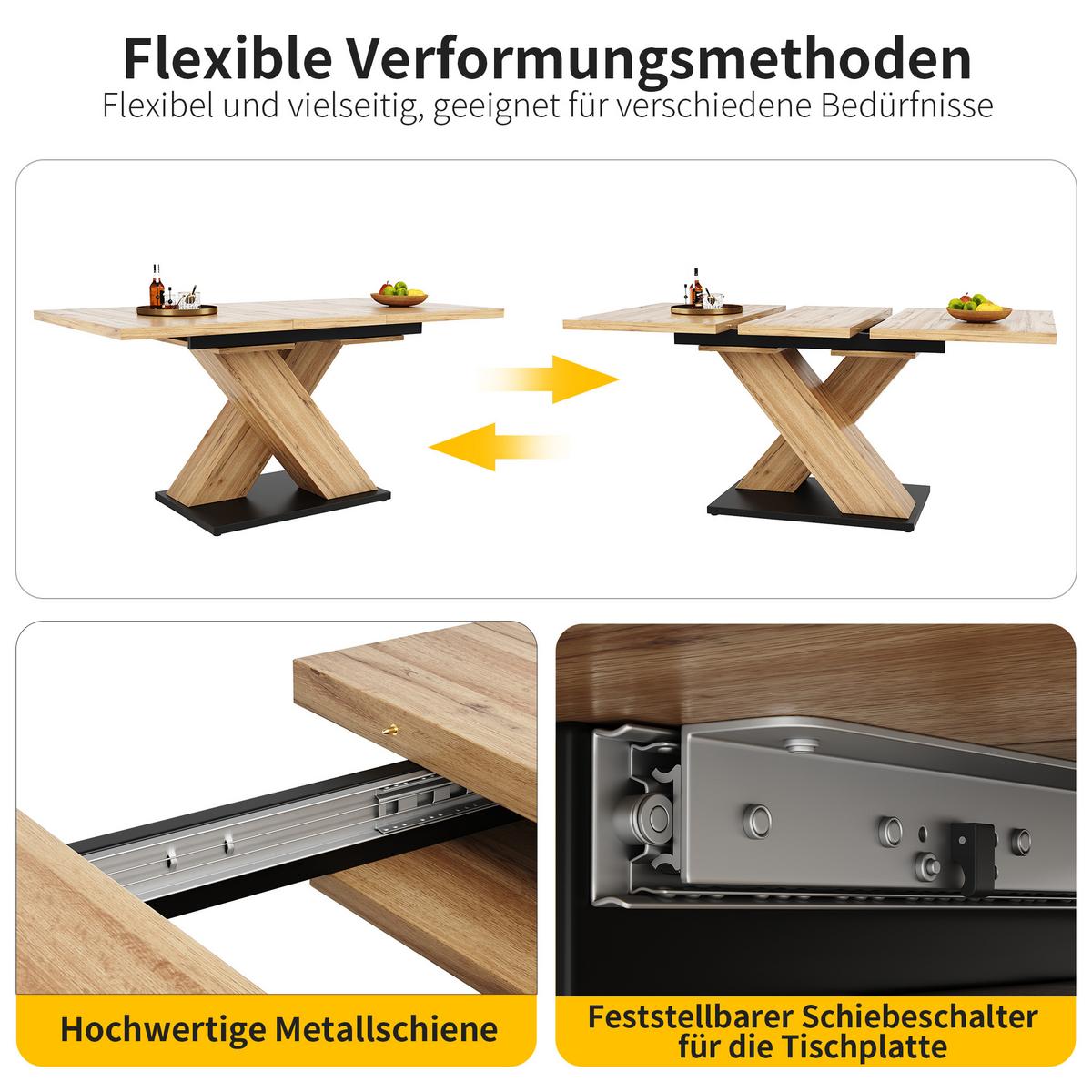 ESSTISCH Holz-Optik ausziehbar 119-158,5 cm mit modernem X-Gestell - Naturfarben, Holzwerkstoff (80/158.5/75cm) - Urban Meuble