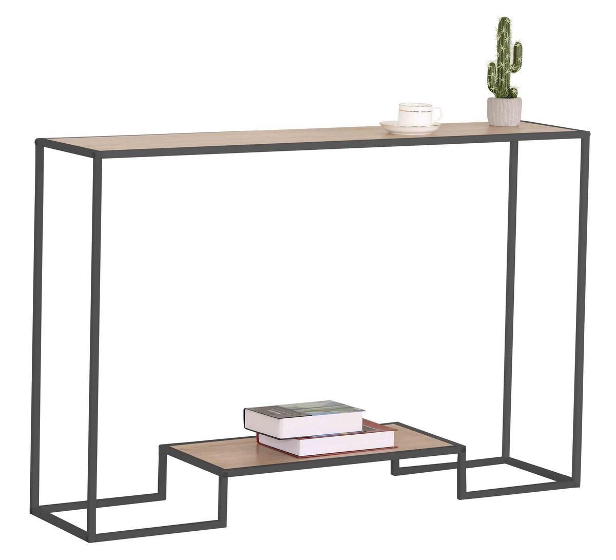 MODERNE Konsole mit 2 Regalebenen im Eiche Dekor L120cm - Eichefarben, Holzwerkstoff (8.5/8.5/80cm) - Calicosy