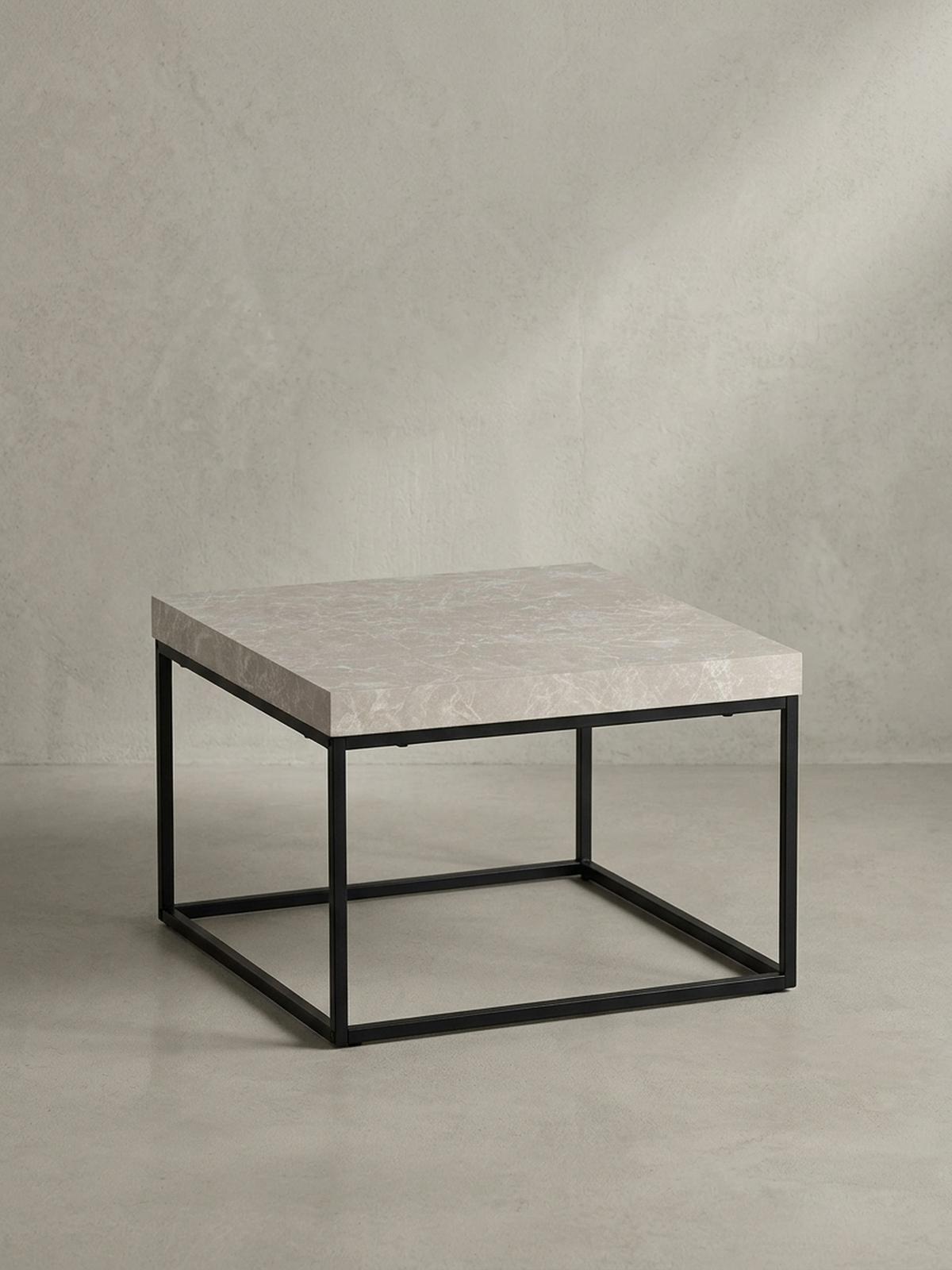 COUCHTISCH in Stein-Optik mit Metallbeinen im modernen Design, Beige 60x60x38 cm - Beige/Schwarz, Holzwerkstoff/Metall (60/60/38cm) - KADIMA DESIGN