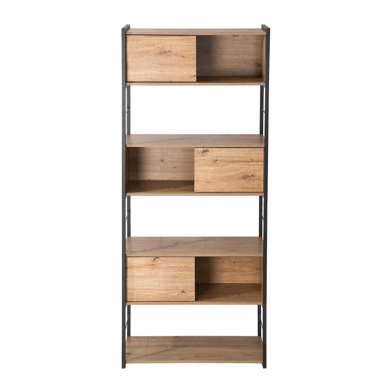 BÜCHERREGAL mit 3 Schiebetüren 40/196,5/80 cm - Eschefarben, Holzwerkstoff (40/196.5/49cm) - Calicosy