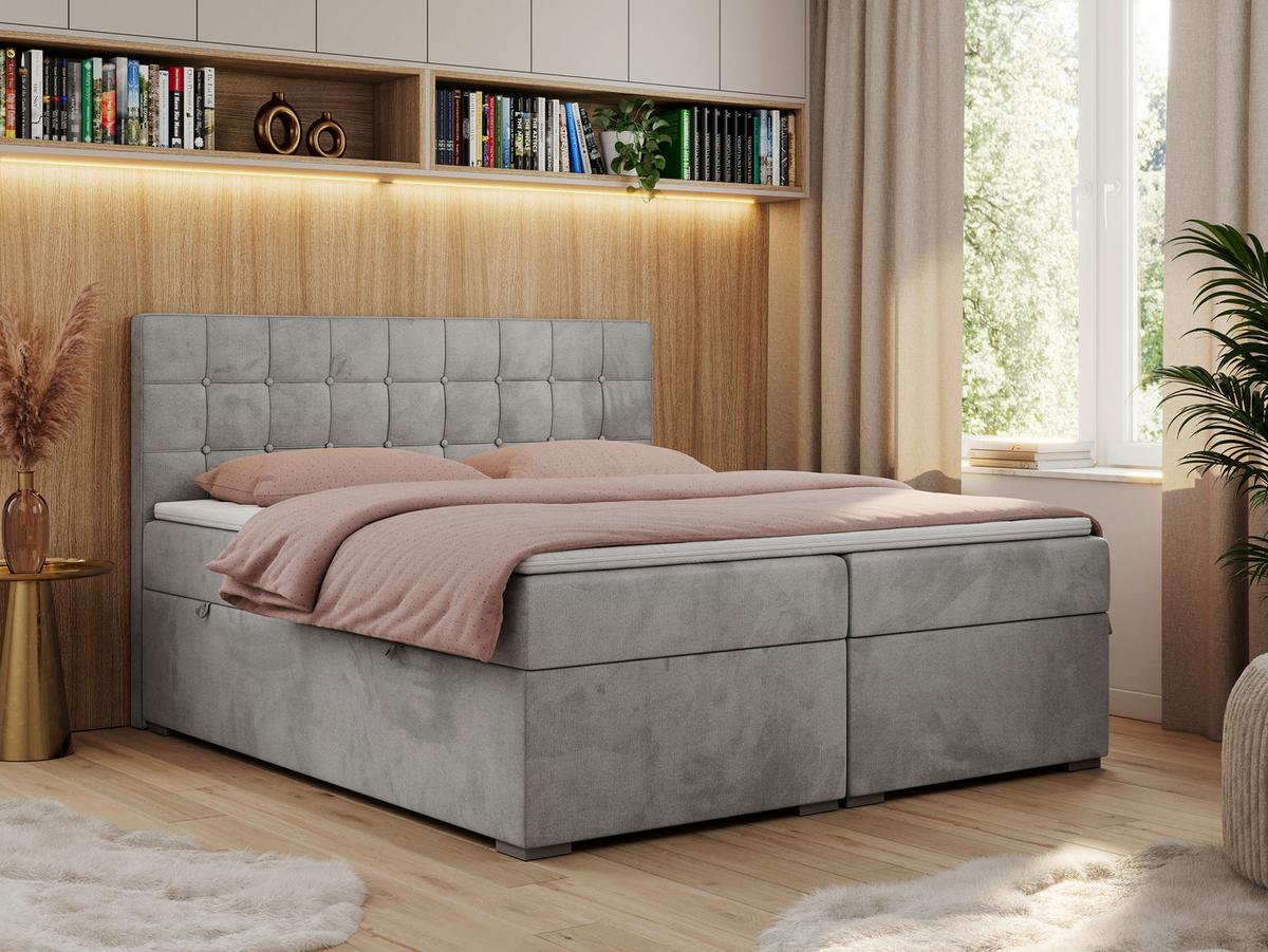 BOXBETT CARMEN 140/200 Hellgrau Velvet - H4 - Hellgrau, Holz/Textil (140/200cm) - MKS