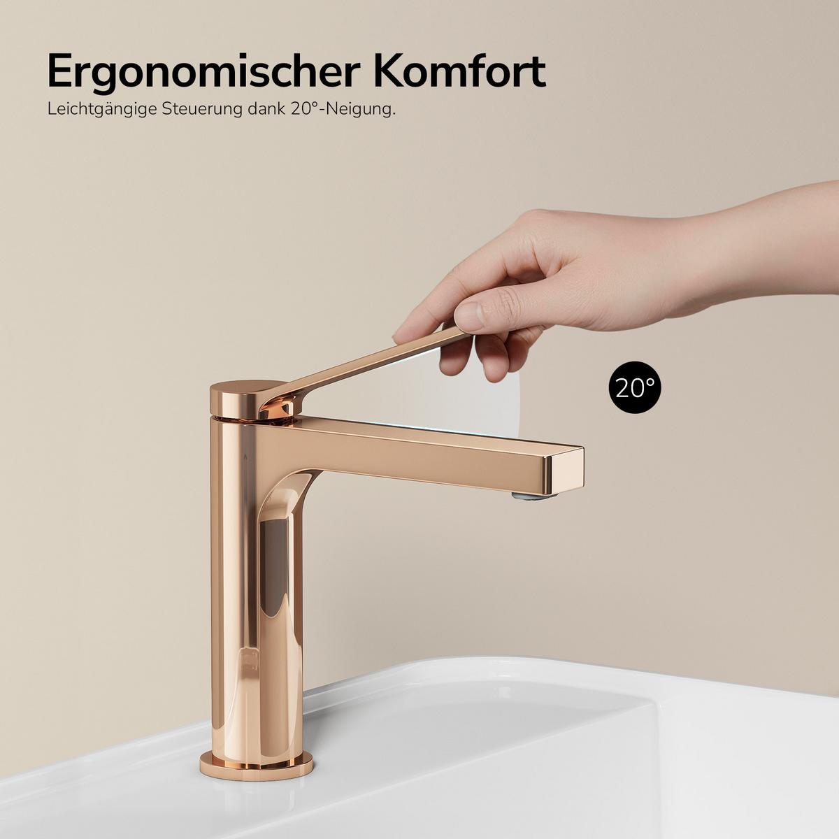 WASCHTISCHARMATUR Rosengold 19,5/17,3/4,6 cm - Roségold, Metall (17.3/19.5/4.6cm) - EMKE