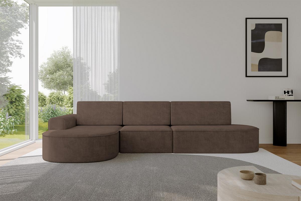 ECKSOFA mit Schlaffunktion Ottomane Links MARI L2-S 368X167X85 Braun Velours - Alteiche/Schwarz, Holzwerkstoff/Kunststoff (368/167cm) - ALTDECOR