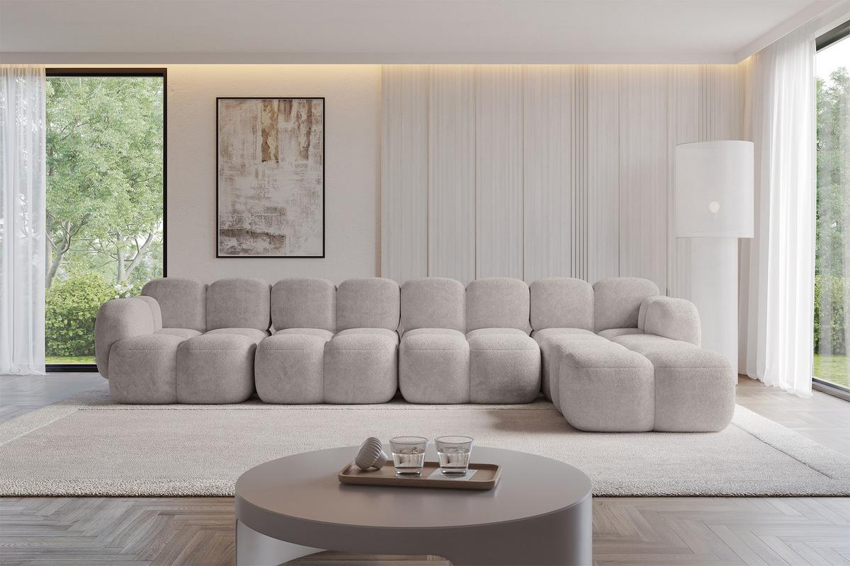 ECKSOFA modulares Sofa Rechts Miko-L3 390x205x75 Hellgrau Velours - Hellgrau/Schwarz, Holzwerkstoff/Kunststoff (390/205cm) - ALTDECOR