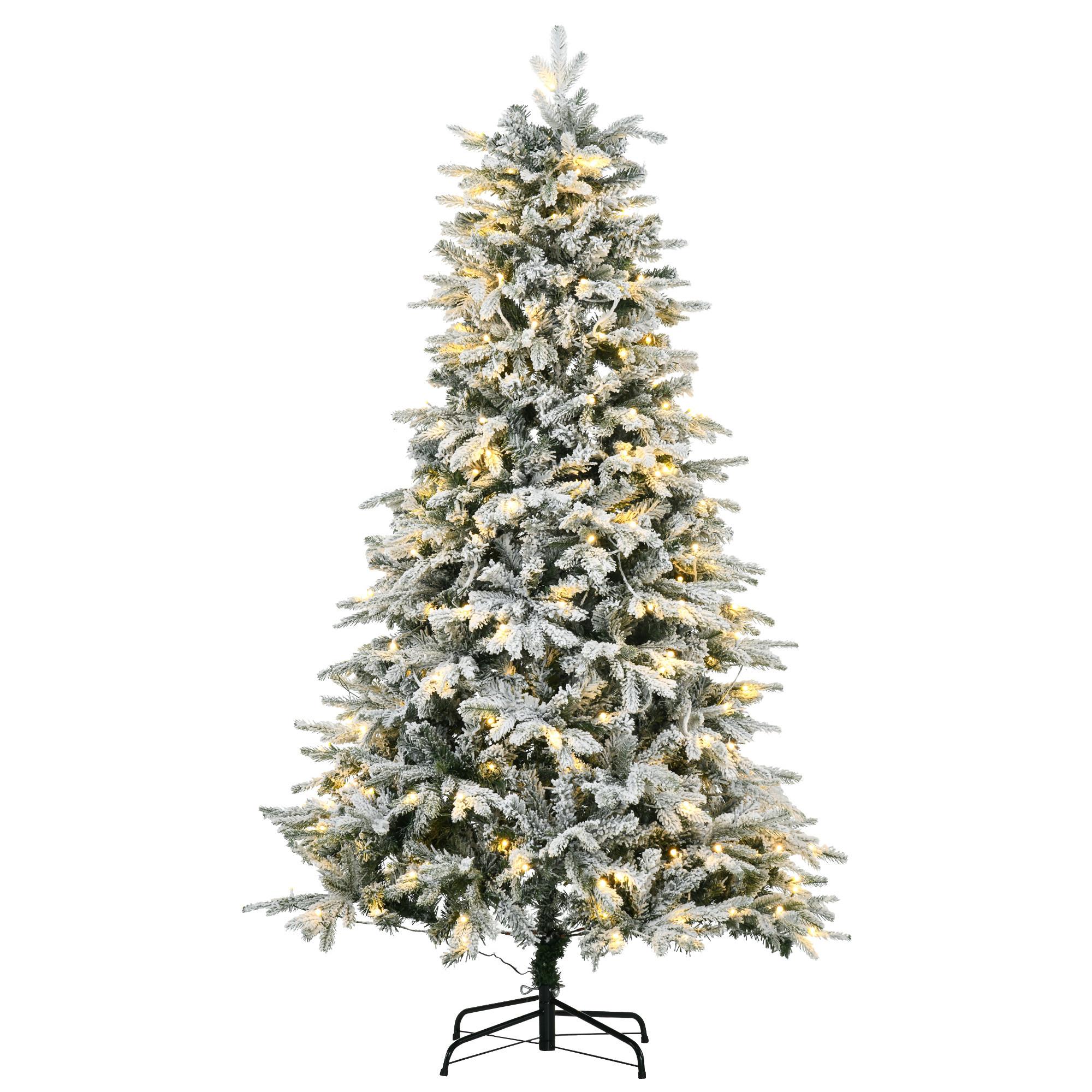 KÜNSTLICHER Weihnachtsbaum mit Leuchte, 180 cm Kunsttanne mit Kunstschnee - Weiß, Kunststoff (180cm) - HOMCOM