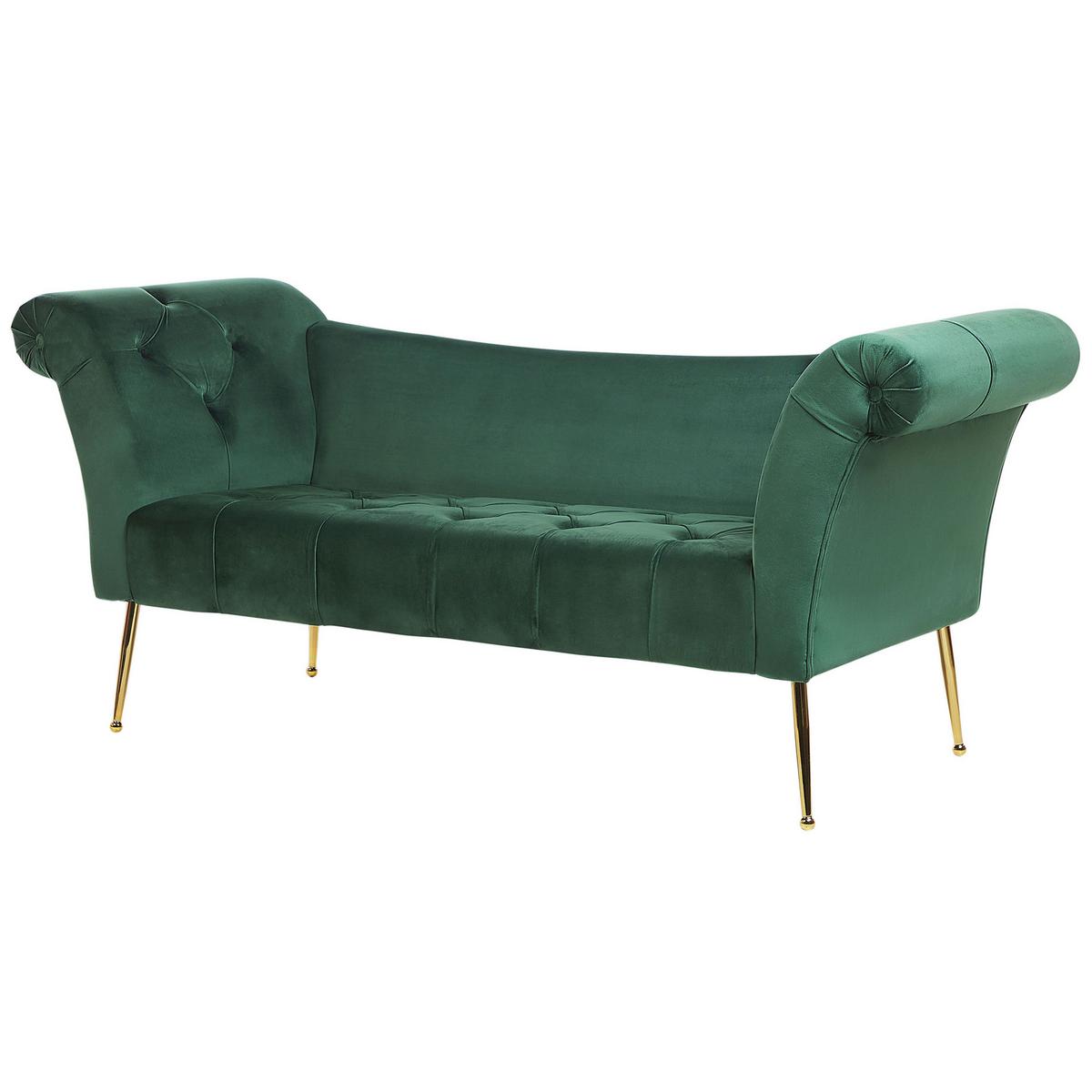 CHAISELONGUE Samtstoff dunkelgrün/gold Nantilly - Goldfarben/Grün, Textil (175/76/70cm) - Beliani