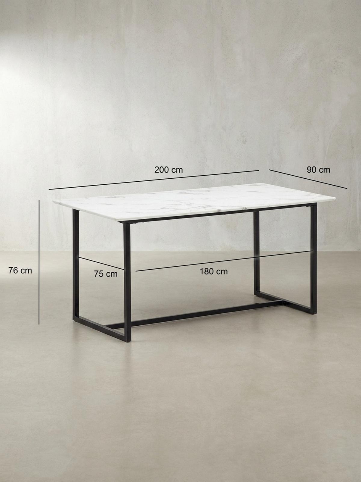 ESSTISCH Marmoroptik Metall Rechteckig Modern Klein, Weiß 200x90x76 cm - Schwarz/Weiß, Holzwerkstoff/Metall (90/200/76cm) - KADIMA DESIGN