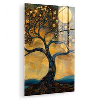 ACRYLGLASBILD Baum - Mond - Blumen - Gold - Kunst 80x120 cm - Orange, Glas (80/120cm) - MuchoWow