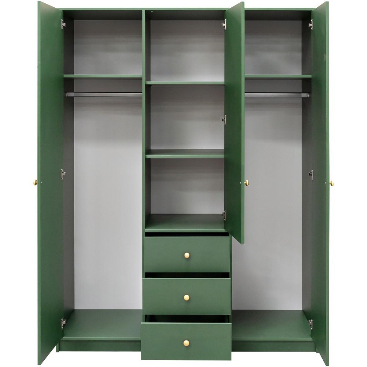 DREHTÜRENSCHRANK Solea Lux mit 3 Türen und 3 Schubladen, Grün - Goldfarben/Grün, Holzwerkstoff (150/200/57.5cm) - Beautysofa