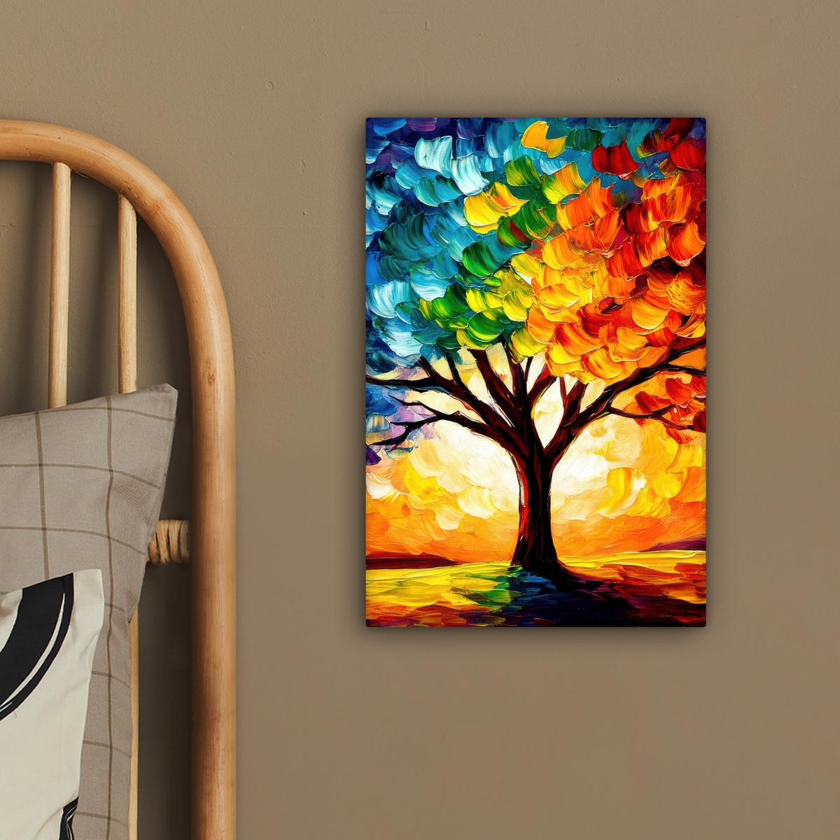 LEINWANDBILD Baum - Kunst - Natur - Sonnenuntergang Deko Wohnzimmer 20x30 cm - Multicolor, Textil (20/30cm) - MuchoWow