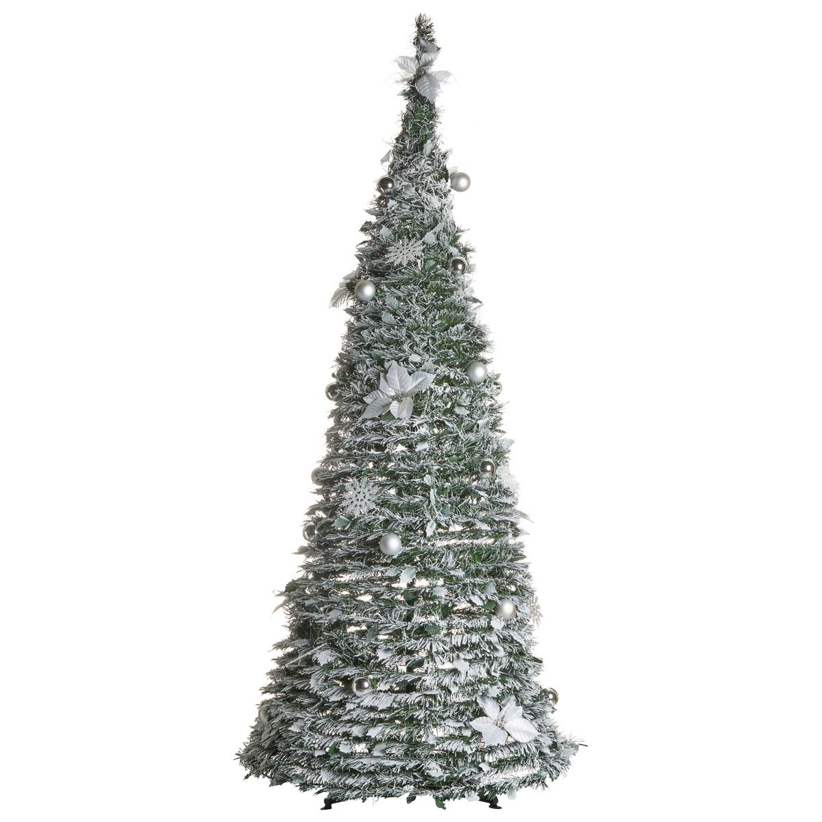 KÜNSTLICHER Weihnachtsbaum mit Schnee klappbar LED 185 cm Weiß Firvana - Silberfarben/Weiß, Kunststoff (185cm) - Beliani