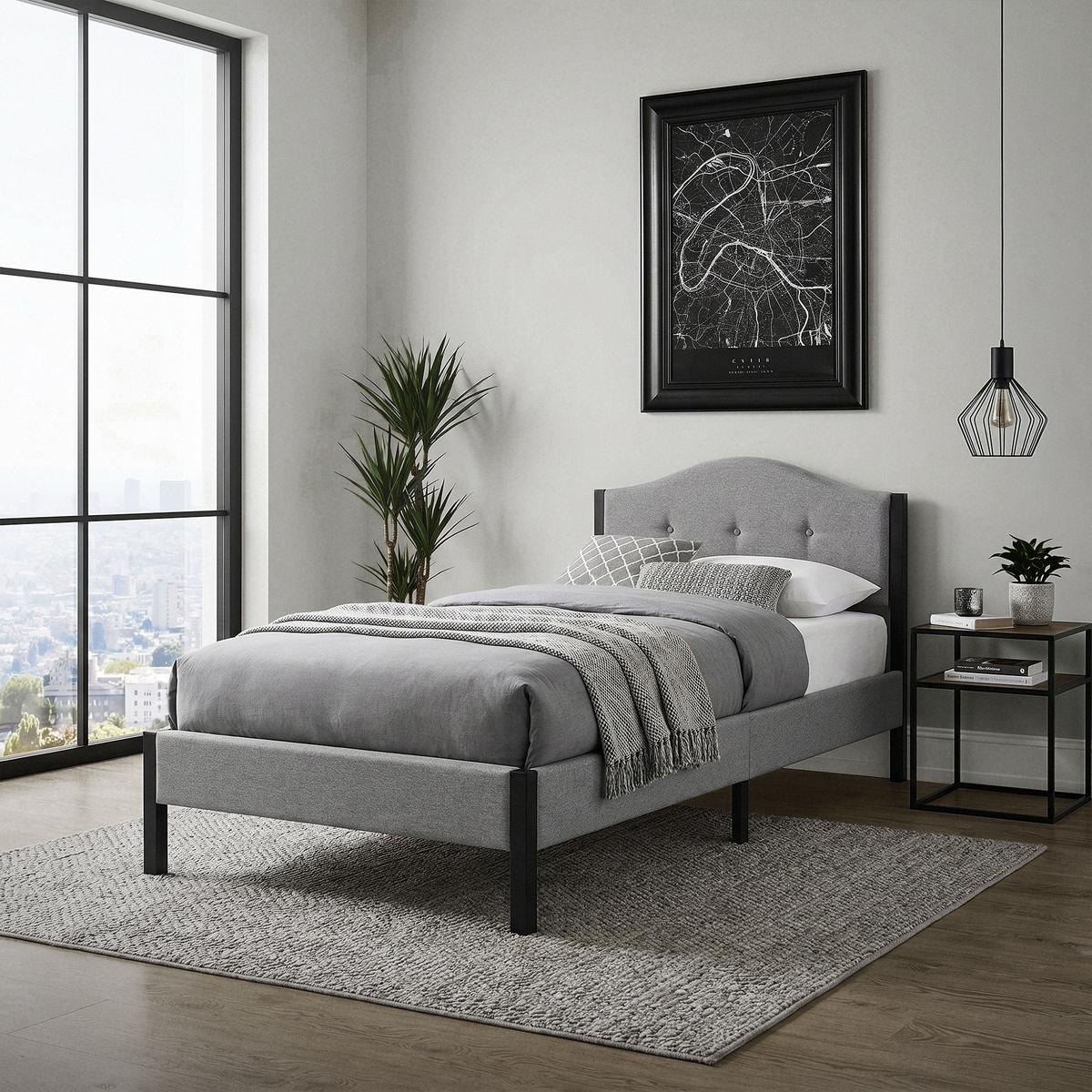 POLSTERBETT 90x200 cm Grau mit Lattenrost und Leinenstoff - Grau, Holzwerkstoff/Textil (90/200cm) - ML-DESIGN