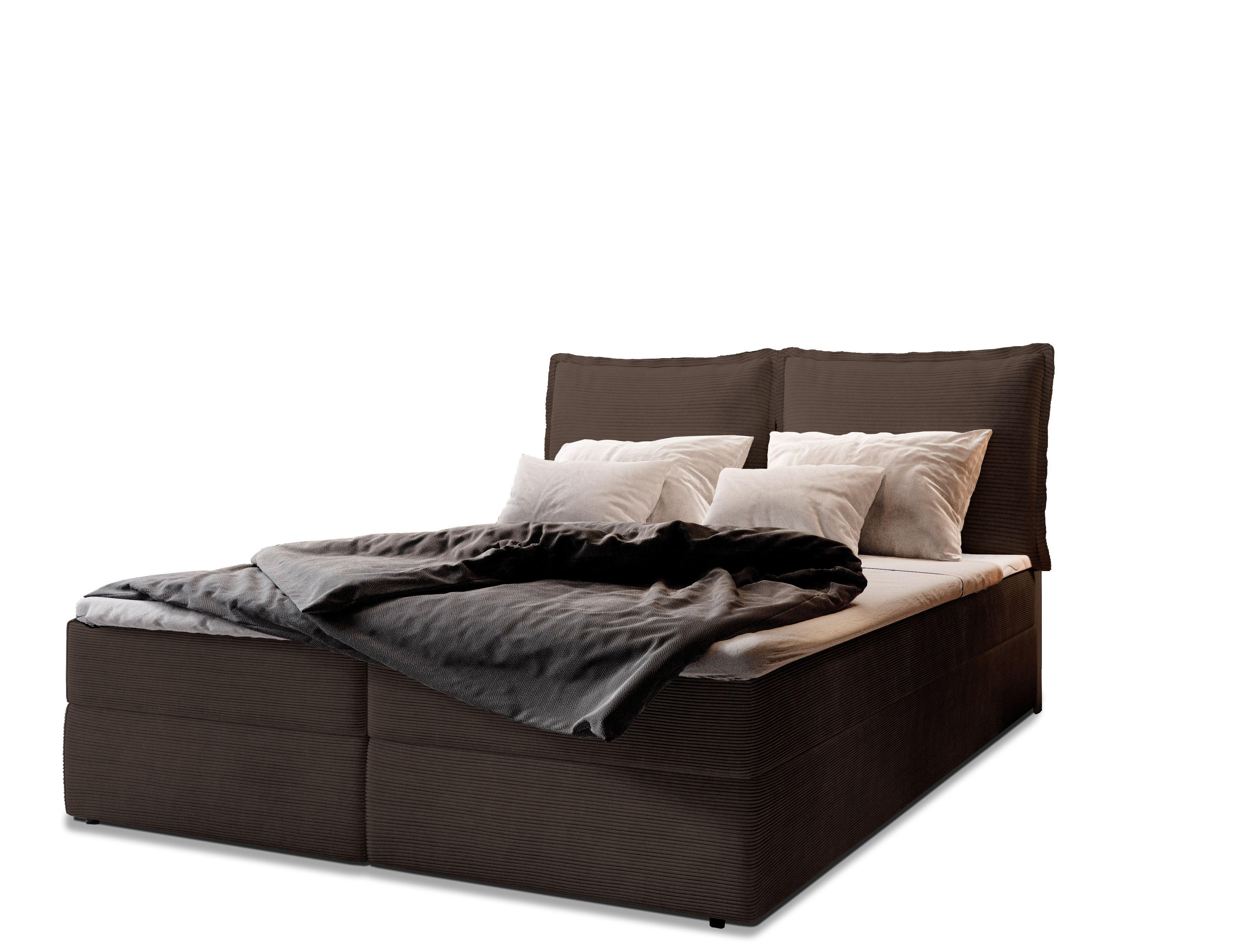 BOXBETT LENTE 160x200 cm mit Matratze und Topper - Braun - Braun, Holz (160/200cm) - MASSENO