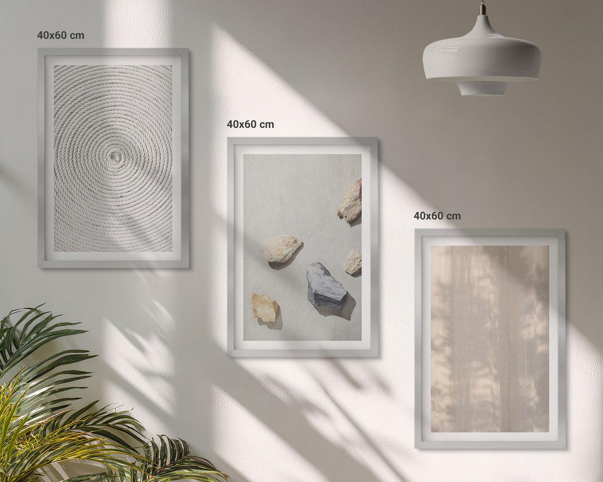 BILDER SET 3er Set - 40x60 cm Silberner Rahmen - Boho-Naturtexturen und -Strukturen - Silberfarben, Kunststoff (40/60cm) - TULUP