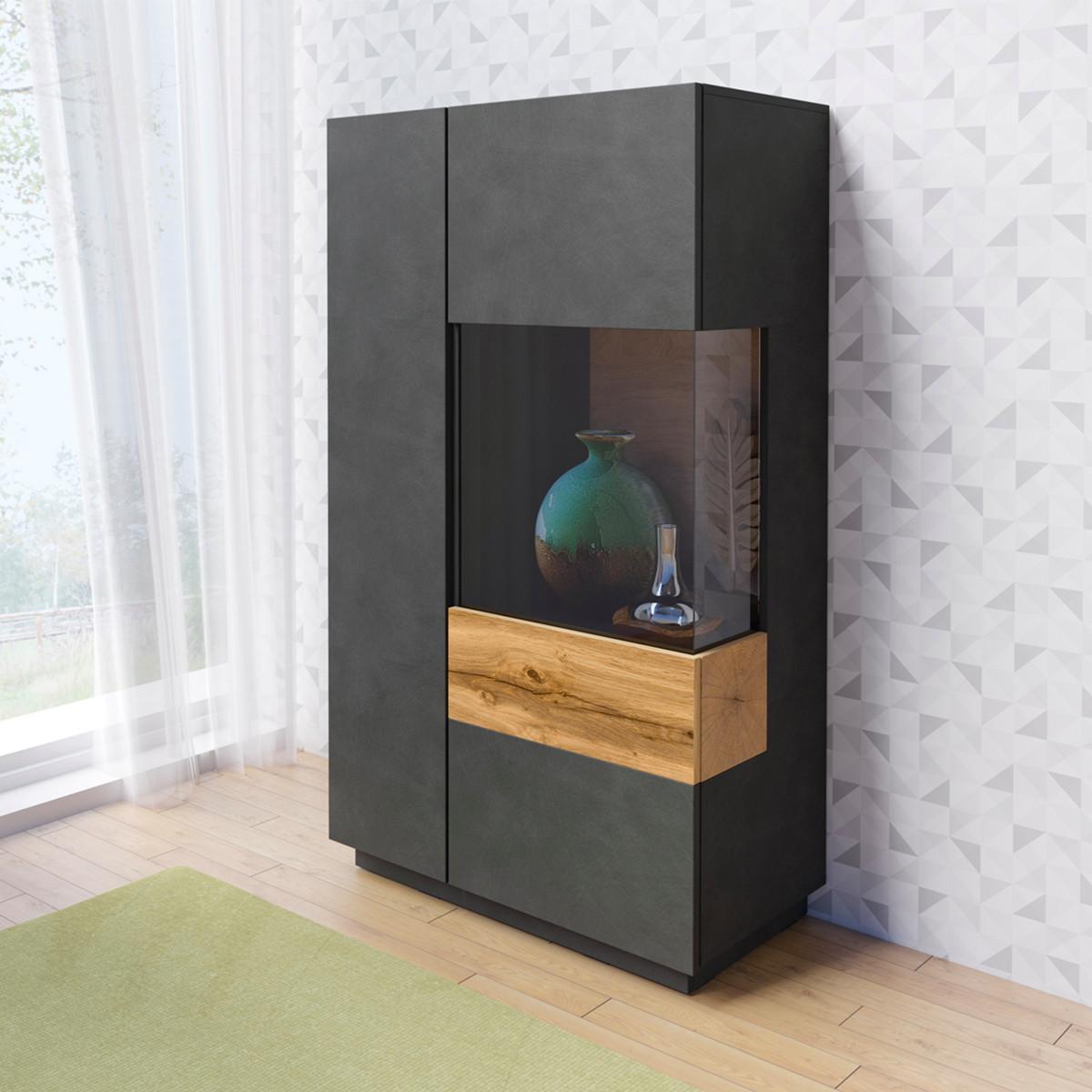 GESCHIRRSCHRANK Andrea Anthrazitgrau und Holz - Grau, Holzwerkstoff (80/139/40cm) - Petits-meubles