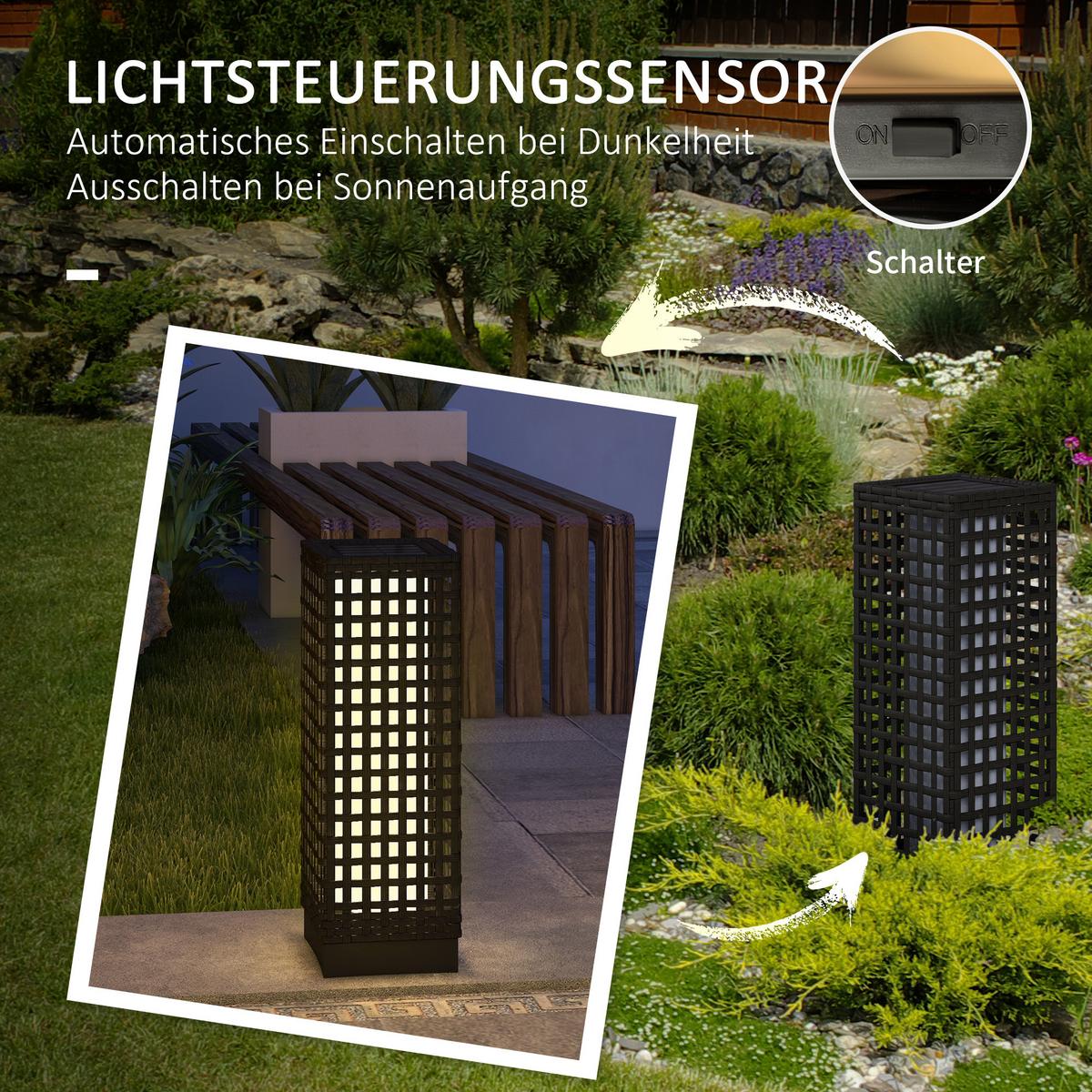 SOLARLEUCHTE, für Balkon, Terrasse, Stahl, Schwarz, 15,5 x 15,5 x 46 cm - Schwarz, Kunststoff (15.5/15.5/46cm) - Outsunny