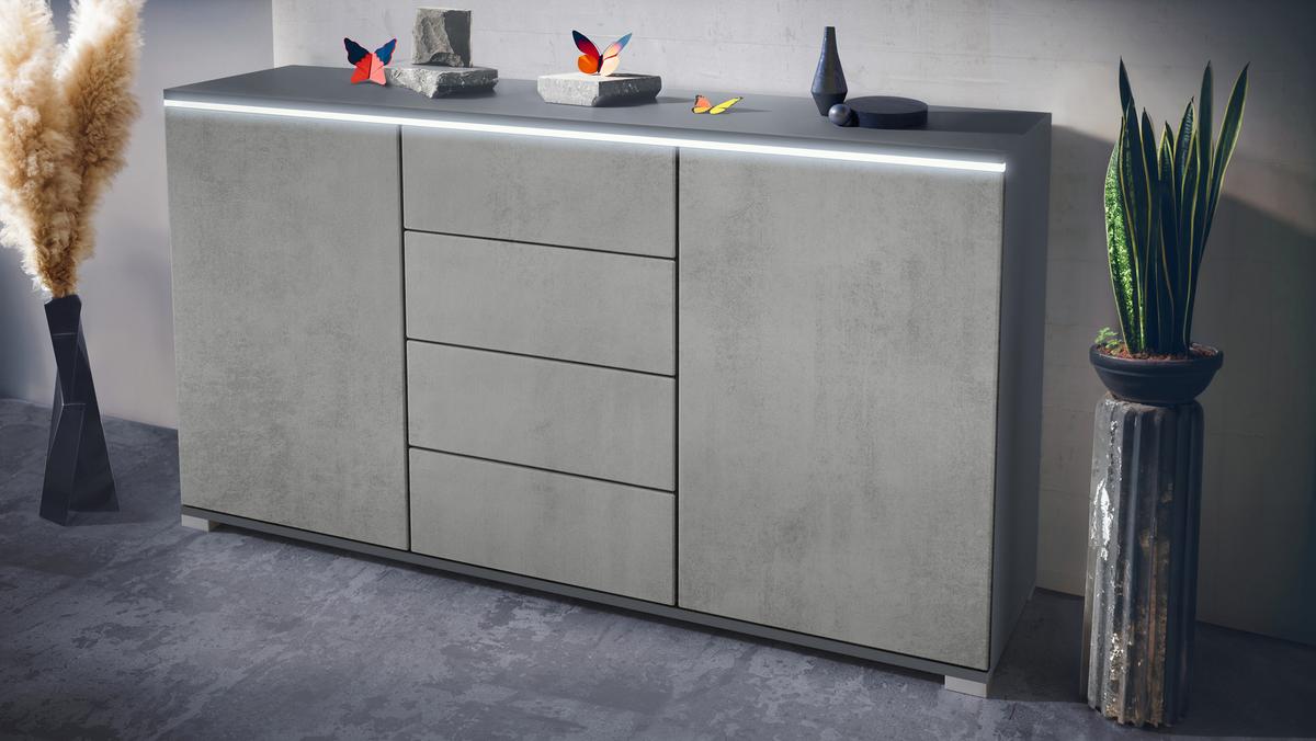 SIDEBOARD Faro Beton Oxid Optik - Hellgrau, Holzwerkstoff (138.5/75.5/35cm) - Vladon
