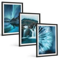 BILDER SET 3er Set - 40x60 cm Schwarzer Rahmen - Winterlandschaften mit Wasserfällen - Schwarz, Kunststoff (40/60cm) - TULUP