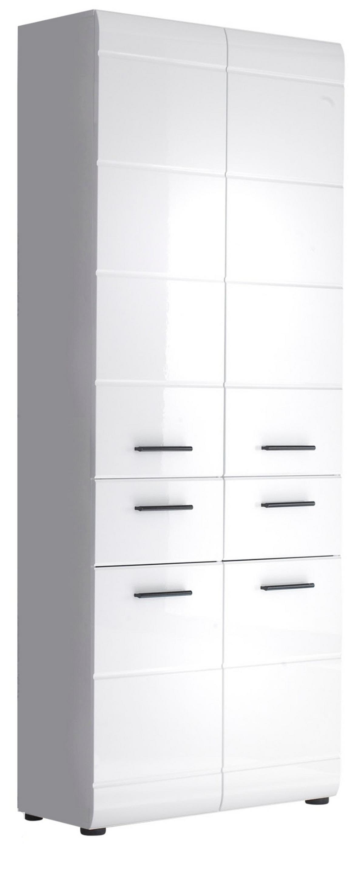HOCHSCHRANK weiß Hochglanz 60 cm, Badschrank mit viel Stauraum - Weiß Hochglanz/Schwarz, Holzwerkstoff/Kunststoff (60/182/31cm) - Top.Furn