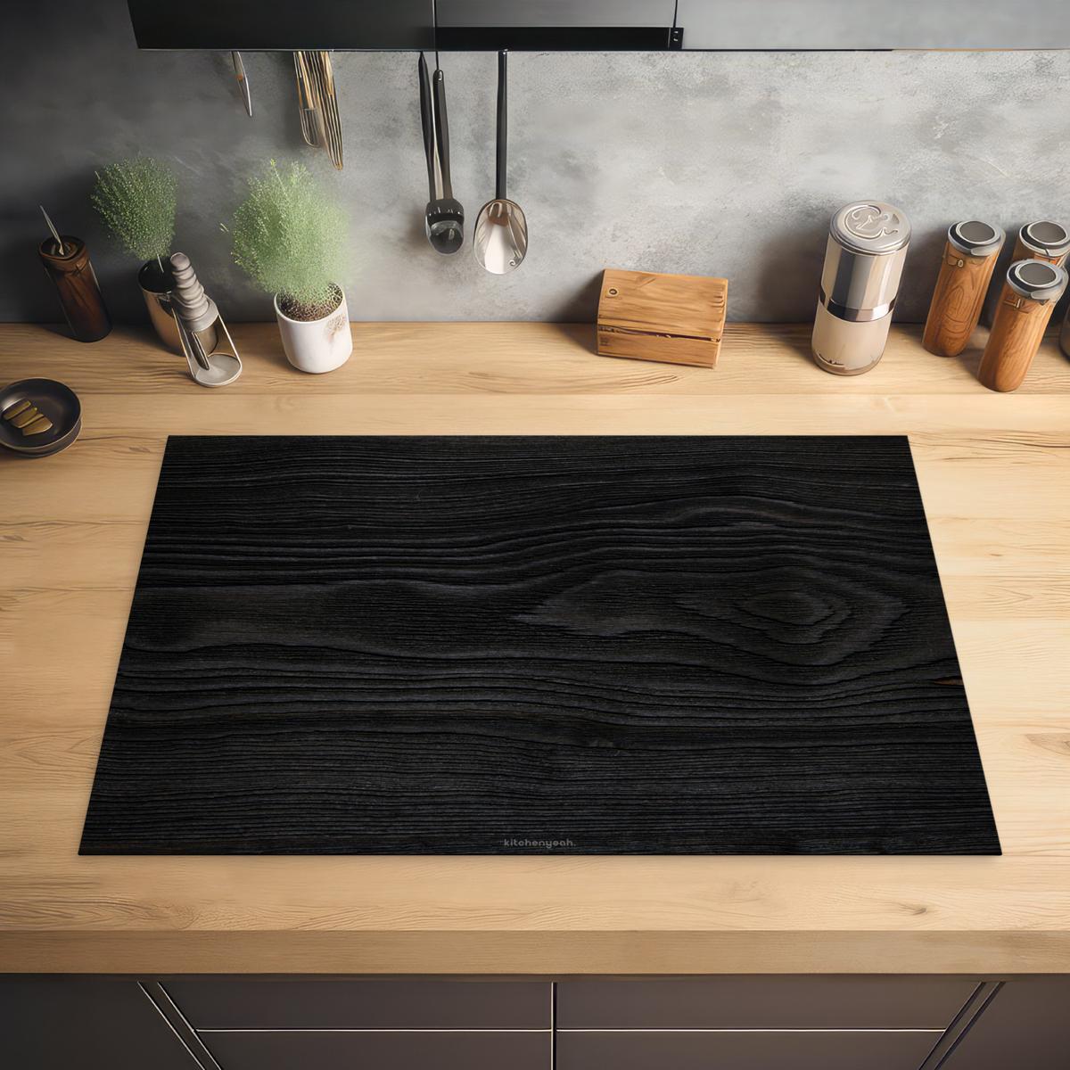 HERDABDECKPLATTE Schwarz - Holzoptik Induktionsmatte 81x52 cm - Schwarz, Kunststoff (81/52/0.2cm) - MuchoWow