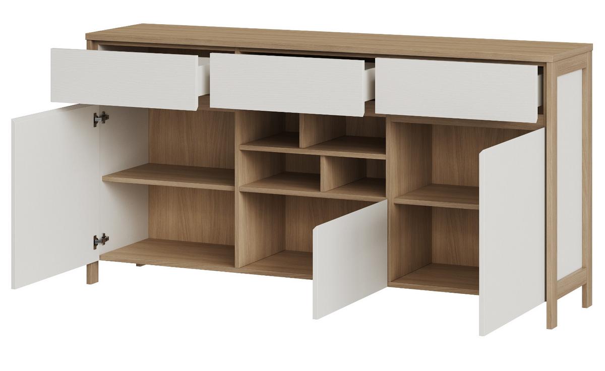 SIDEBOARD weiß und Eiche, Kommode skandinavisch 164 x 85 cm mit Soft-Close-Funktion - Eichefarben/Weiß, Holzwerkstoff/Metall (164/85/39cm) - Furn.Design