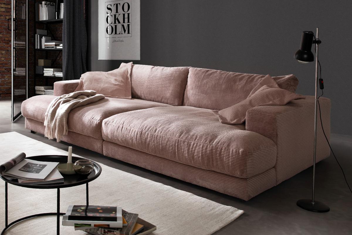 BIG SOFA XL MADELINE Pink Cord - Schwarz/Rosa, Kunststoff/Textil (290/85/190cm) - KAWOLA