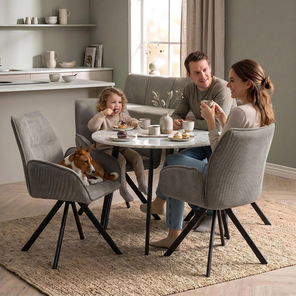 DREHSTUHL Zerra im Geflechtstoff mit Metallbeinen, Dunkelbeige - Schwarz/Cappuccino, Metall (55/87/46cm) - Beautysofa