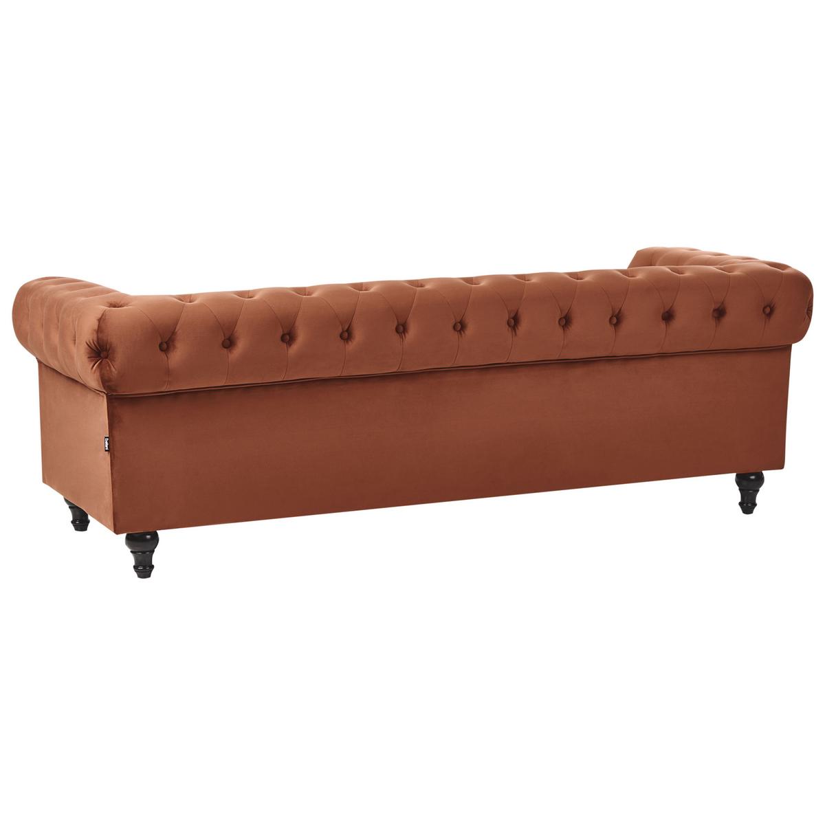 3-SITZER-SOFA Samtstoff Goldbraun Chesterfield - Goldfarben/Braun, Textil (201/70/75cm) - Beliani