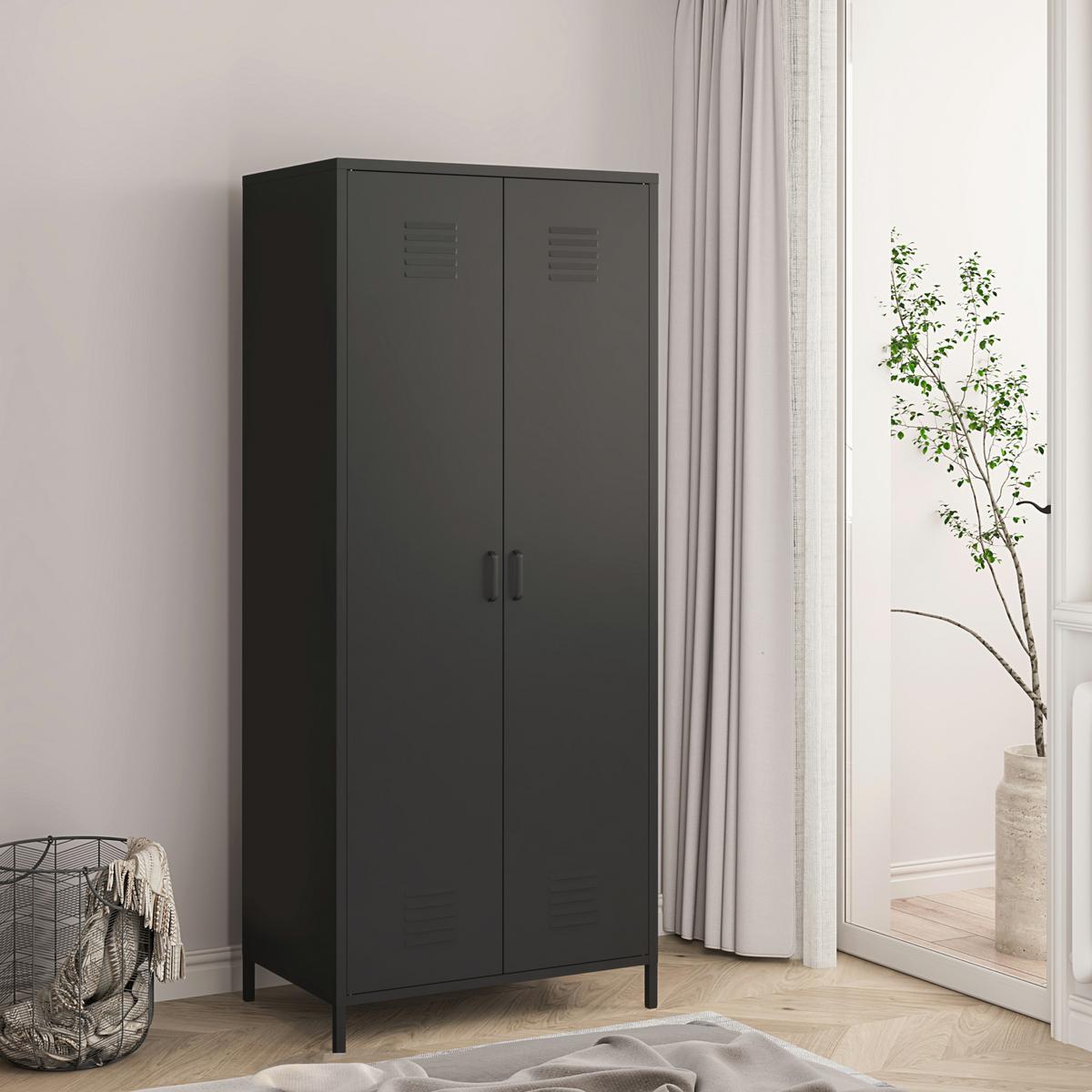 KLEIDERSCHRANK Seinäjoki - Schwarz, Metall (76/180/50cm) - [en.casa]
