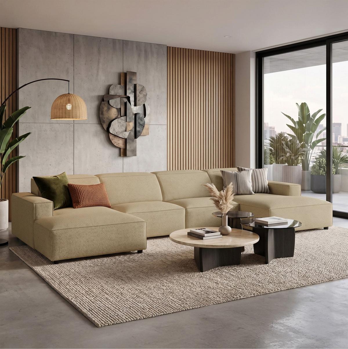WOHNLANDSCHAFT Sellmo 368 cm - Schwarz/Cappuccino, Kunststoff/Textil (374/70/166cm) - Selsey