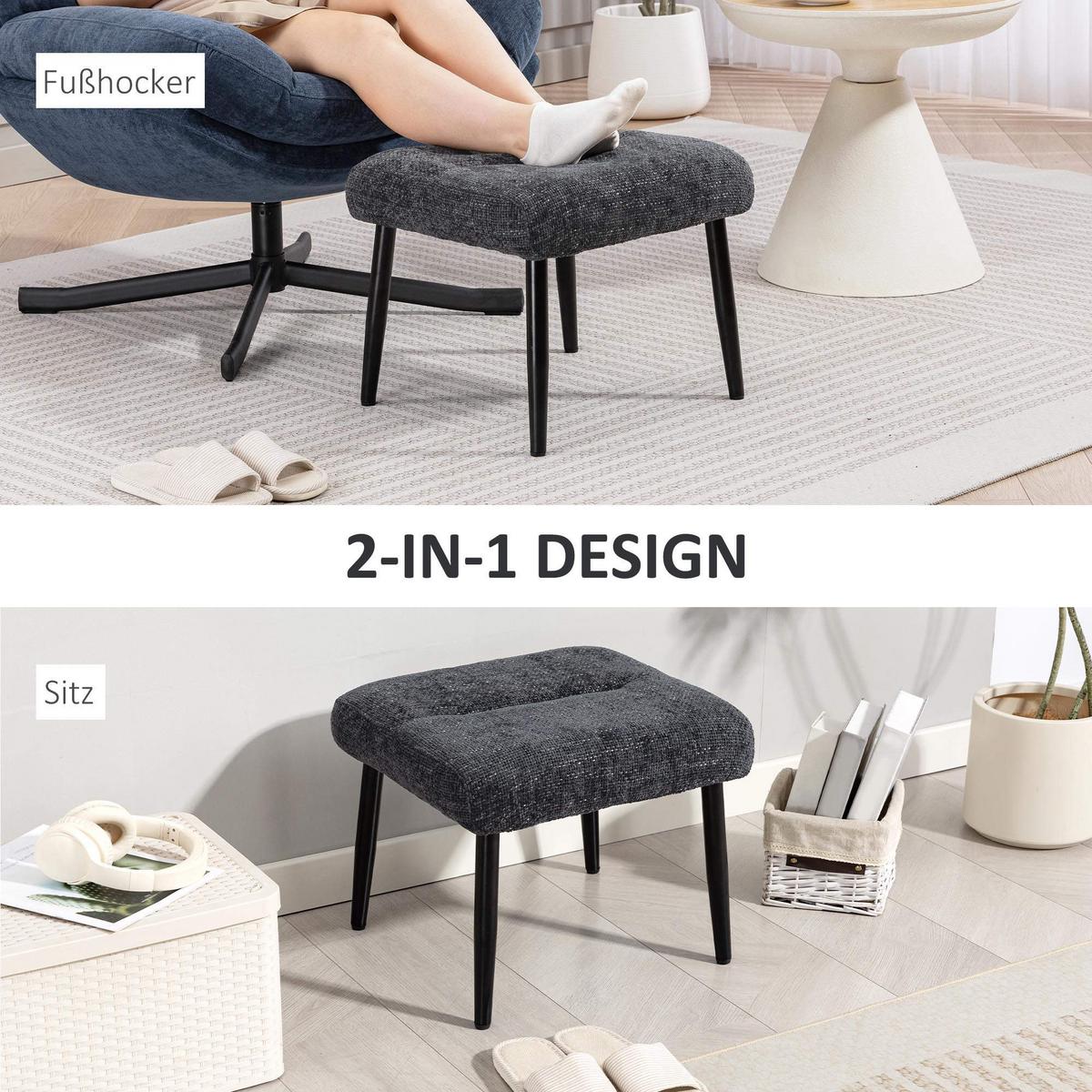 SITZHOCKER mit Stahlbeinen Fußhocker Chenille-Stoff - Dunkelgrau, Textil (41/38/45cm) - HOMCOM