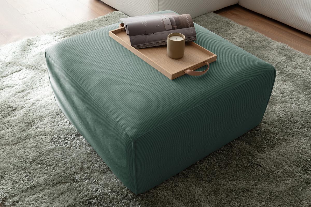 POLSTERHOCKER RANI Smaragdgrün Cord - Smaragdgrün/Schwarz, Kunststoff/Textil (80/42/80cm) - KAWOLA